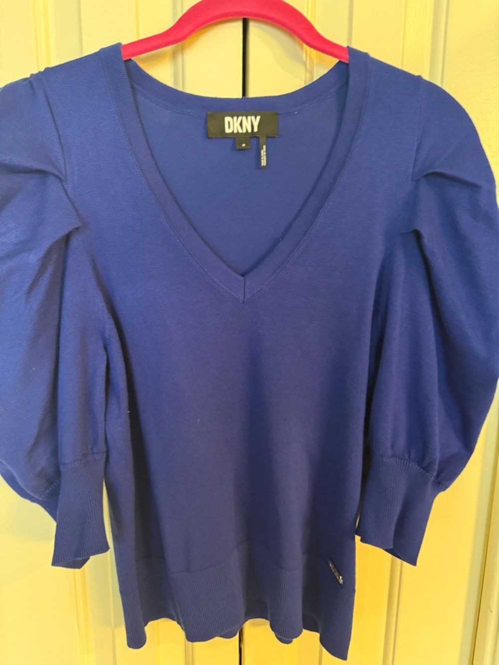 DKNY V-Neck Puff Sleeve Top - Cobalt Blue